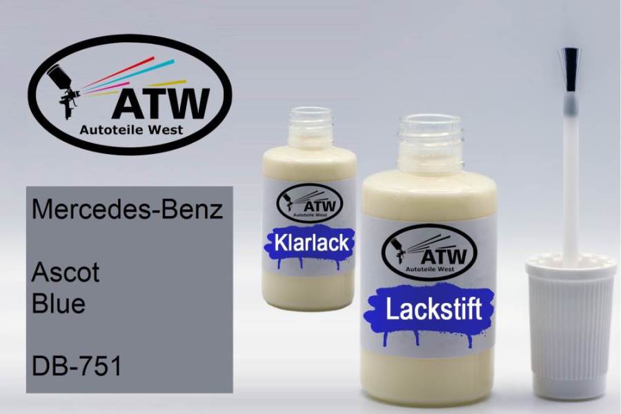 Mercedes-Benz, Ascot Blue, DB-751: 20ml Lackstift + 20ml Klarlack - Set, von ATW Autoteile West.